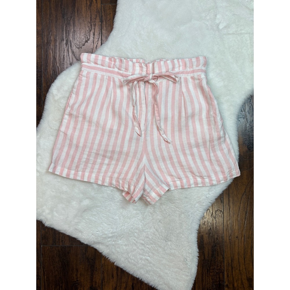 Cynthia Rowley Shorts Medium Pink Striped Linen Paperbag Waist Casual Women